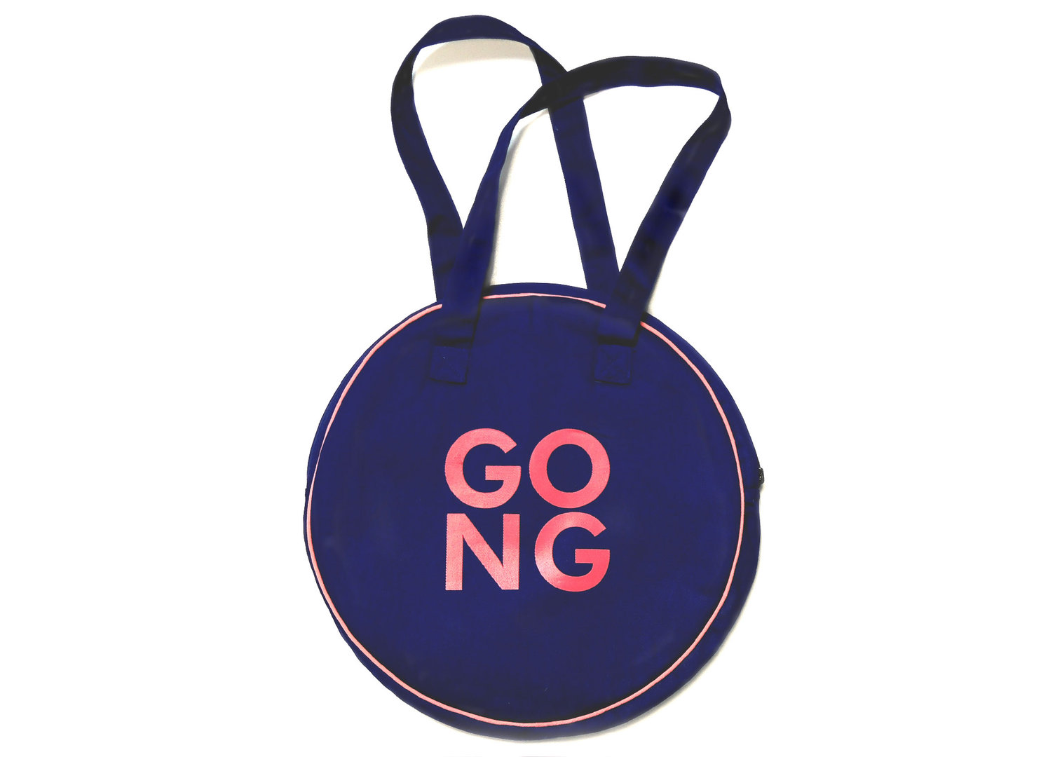 blaue Gongtasche mit pinkem 'GONG' Aufdruck