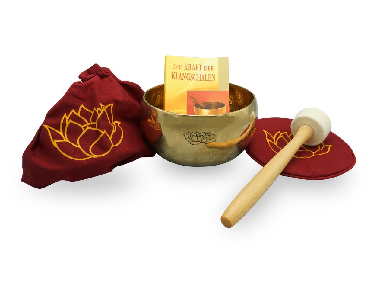 Klangschalen-Set „Lotus“: Klangschale mit Lotusgravur ca. 650 – 700 g 