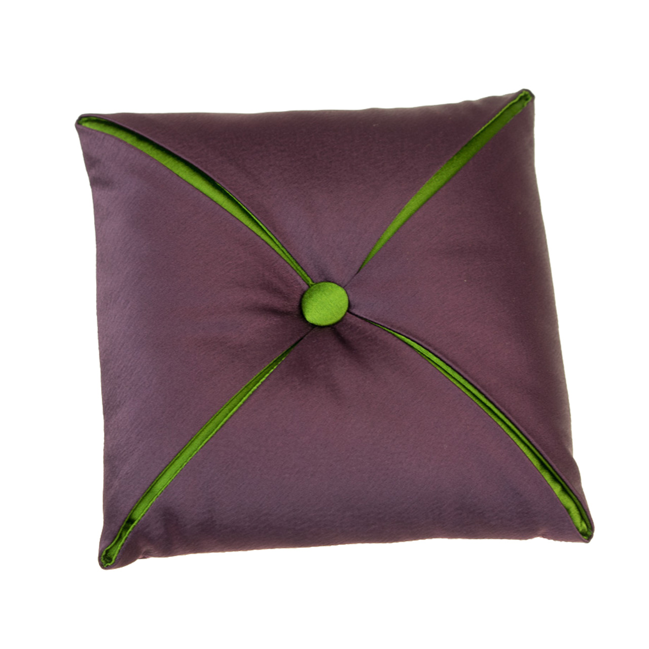 Quadratisches Satin-Kissen in violett / grün Draufsicht