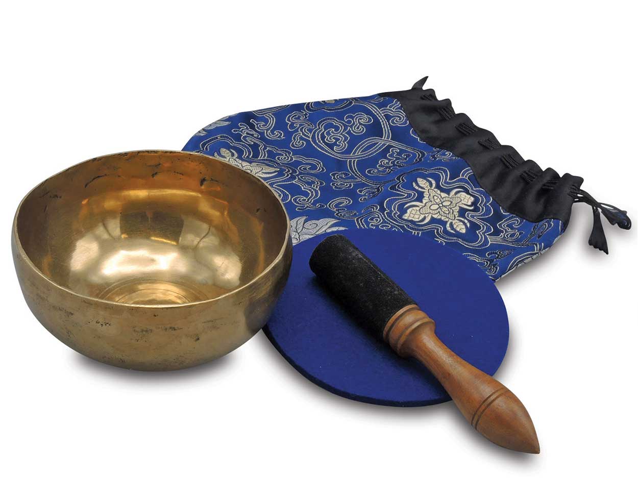 Klangschalen-Set Nepal in einem handgenähten blauen Lotusbeutel