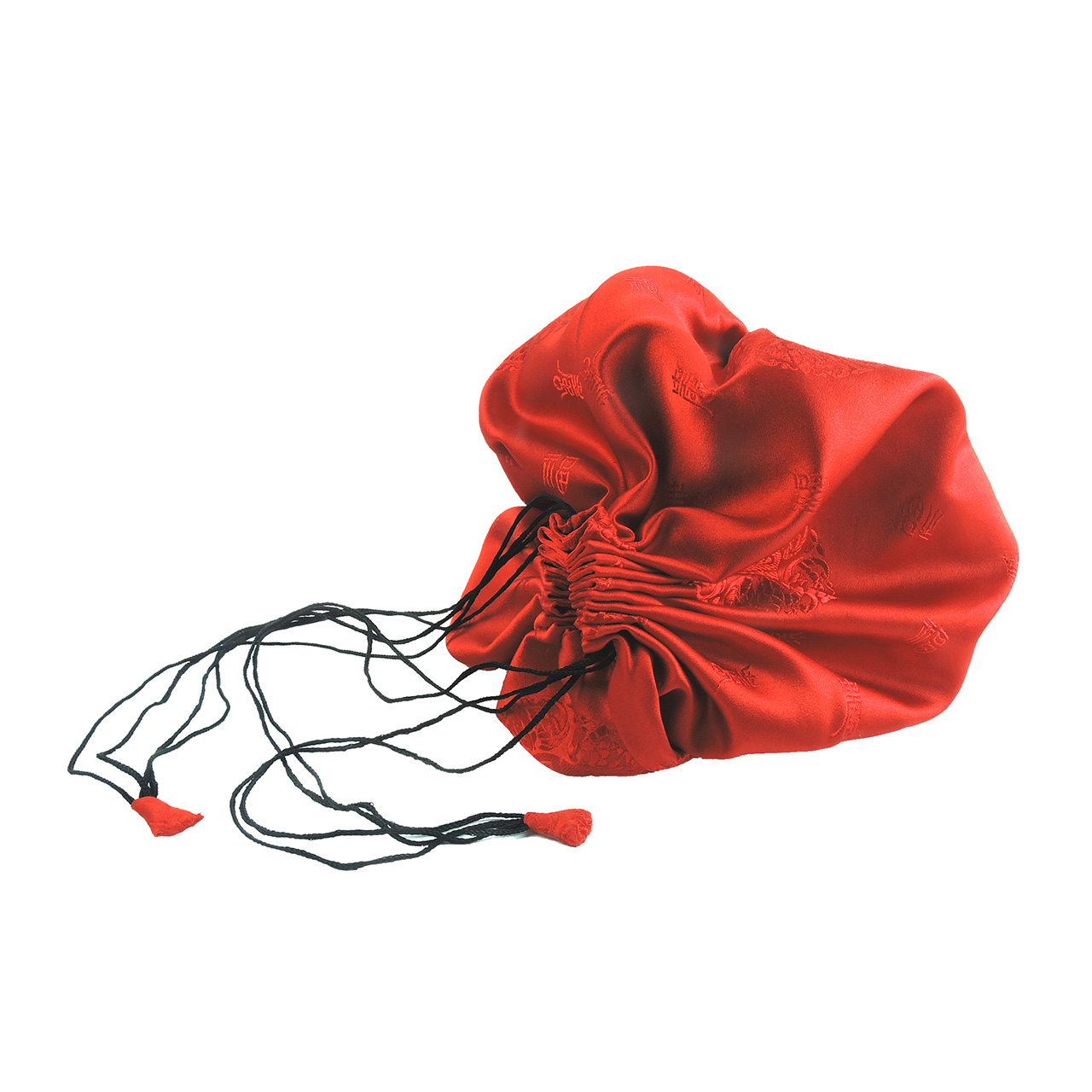 Roter Beutel für Klangschalen mit Shou-Symbol in Größe M, geschlossen