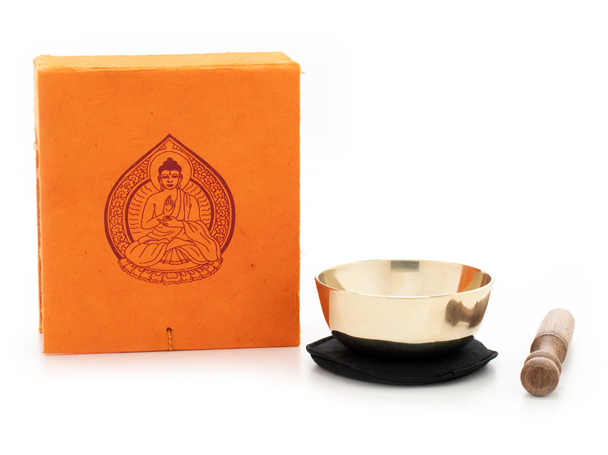 Klangschale in orangefarbener Geschenk-Box 'Buddha'
