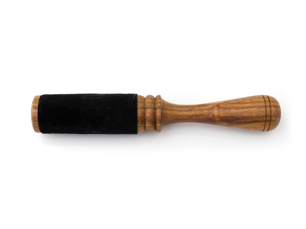 Holz-Leder-Klöppel schwarz mit gedrechseltem Holzgriff L