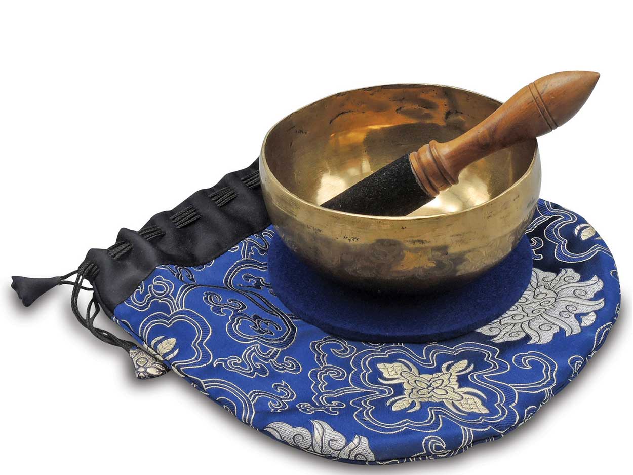 Klangschalen-Set Nepal in einem handgenähten blauen Lotusbeutel