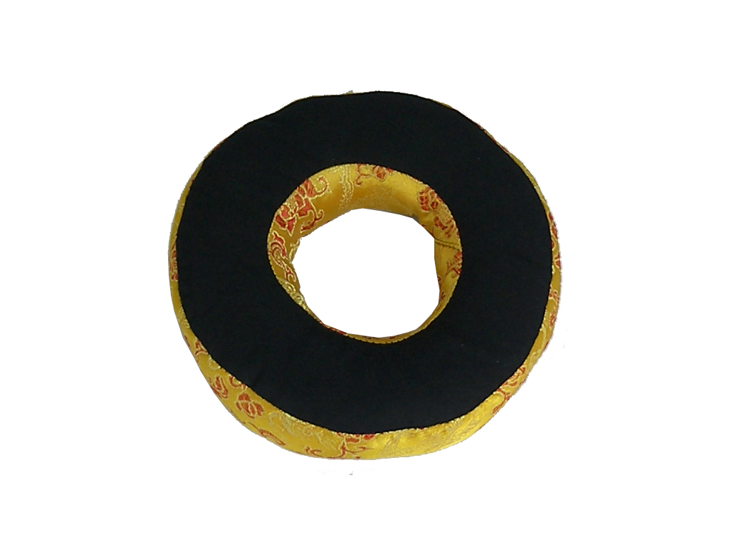 Ring für Klangschalen schwarz mit Drachenmuster gelb Draufsicht