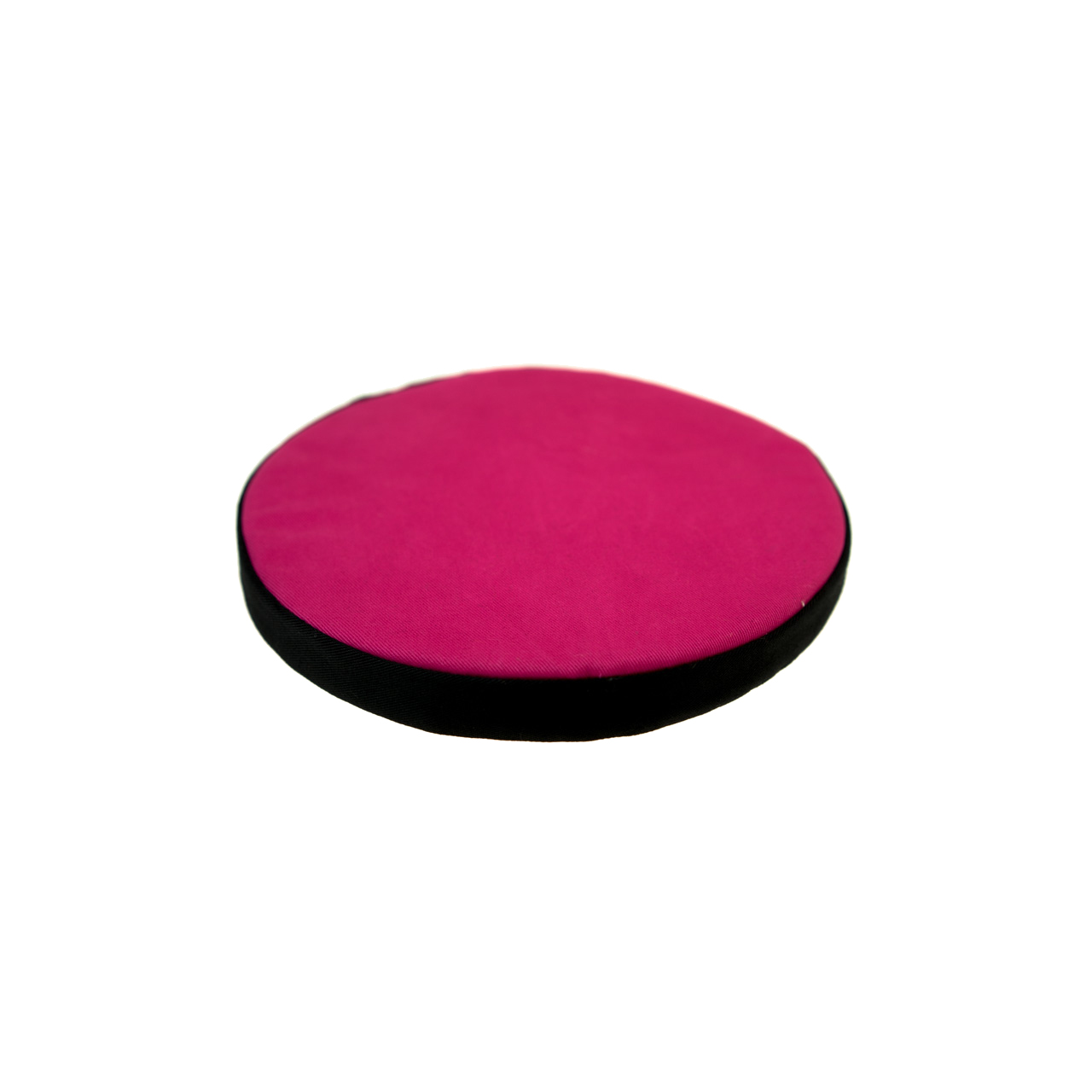 Rundes Kissen für Klangschale pink mit schwarzer Borte Durchmesser 18 cm, Seitenansicht